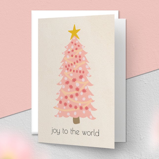 Cartes Pour Fêtes Annuelles Joyeux arbre rose mignonne minimal plié Noël (Créateur téléchargé)