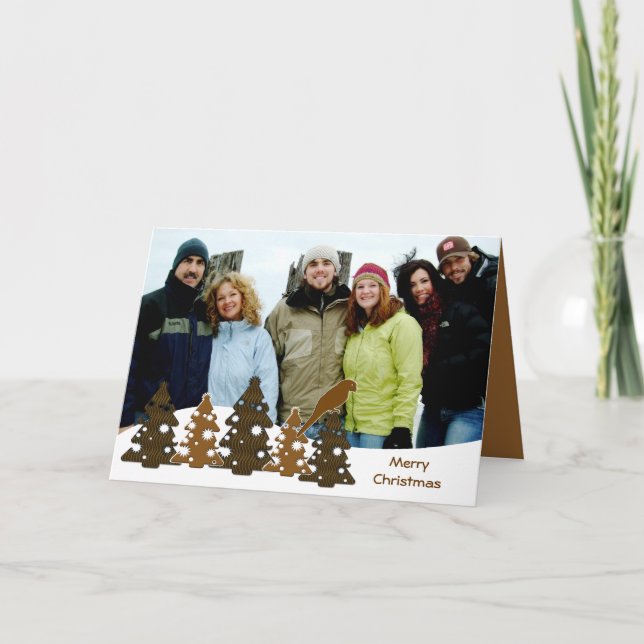 Cartes Pour Fêtes Annuelles Joyeux arbres de Noël et perroquets (Devant)