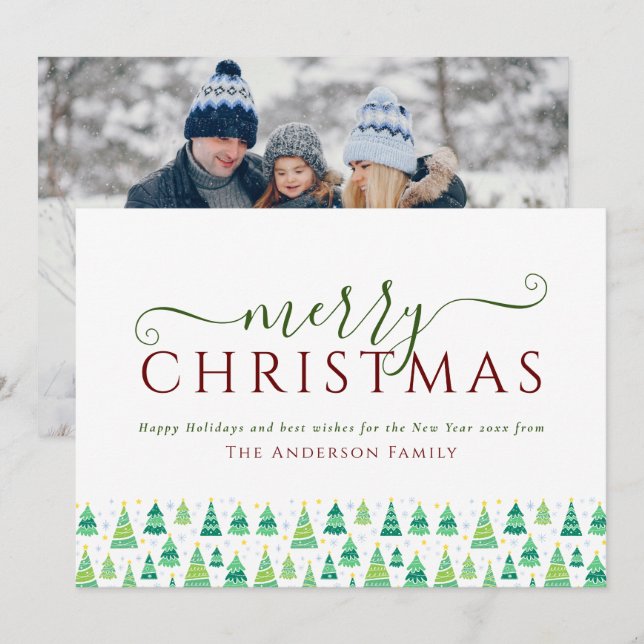 Cartes Pour Fêtes Annuelles Joyeux arbres de Noël photo (Devant / Derrière)
