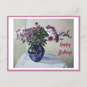 Cartes Pour Fêtes Annuelles Joyeux art d'anniversaire vintage fleurs roses Car