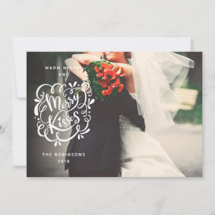 Cartes Pour Fêtes Annuelles Joyeux Baisers Typographie Noël Pleine Bleue Photo