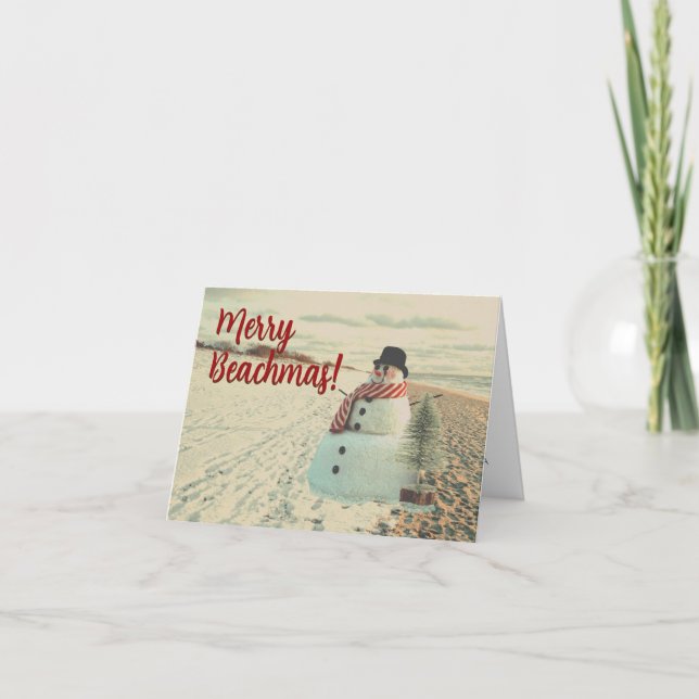 Cartes Pour Fêtes Annuelles Joyeux Beachmas - Vintage Sandy Snowman -  (Devant)