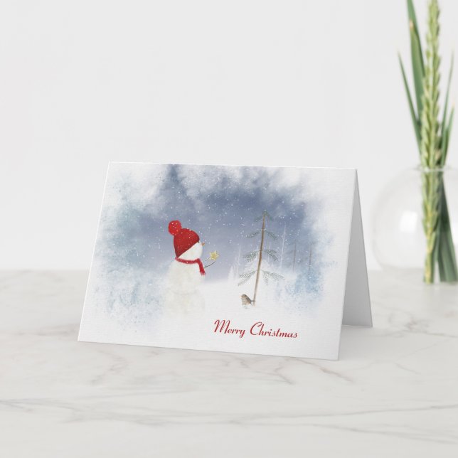 Cartes Pour Fêtes Annuelles Joyeux bonhomme de neige de Noël avec étoile (Devant)