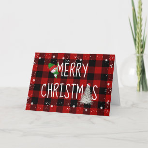 Cartes Pour Fêtes Annuelles Joyeux bonhomme de neige de Noël sur Buffalo Plaid