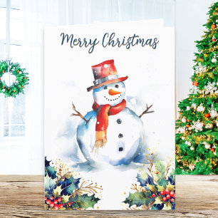 Cartes Pour Fêtes Annuelles Joyeux Bonhomme de Neige Hiver Neige Houx Joyeux N