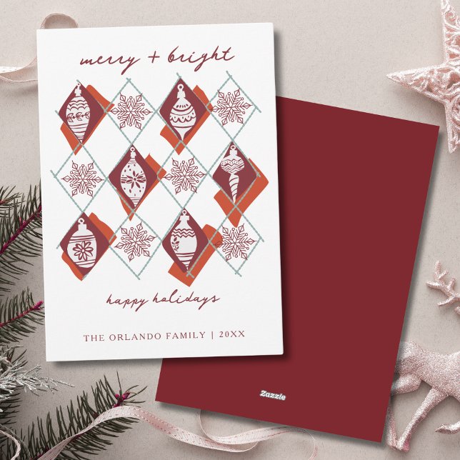 Cartes Pour Fêtes Annuelles Joyeux botanique moderne et Noël rouge vif (Créateur téléchargé)