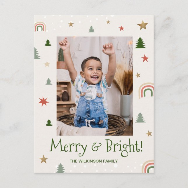 Cartes Pour Fêtes Annuelles Joyeux Bright Cute moderne Photo de famille Noël (Devant)