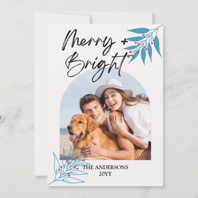 Cartes Pour Fêtes Annuelles Joyeux Bright Élégant Script Arch 4 Photo Noël (Devant)