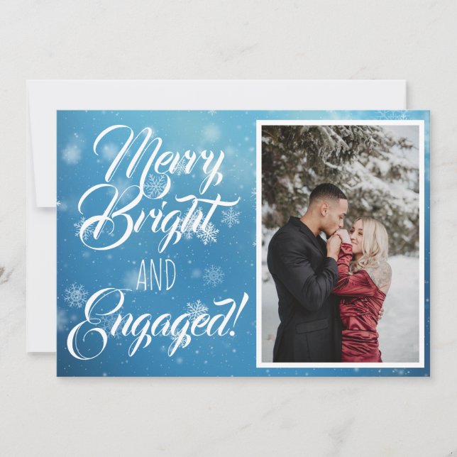 Cartes Pour Fêtes Annuelles Joyeux Bright Engagé Blue Snowflake Bokeh Photo (Devant)