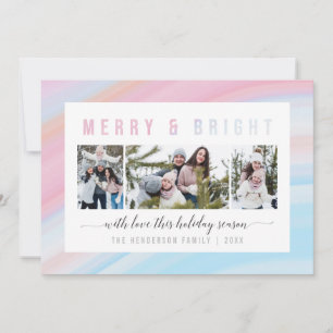 Cartes Pour Fêtes Annuelles Joyeux & Bright Pink & Blue Pastel Photo de Noël