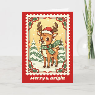 Cartes Pour Fêtes Annuelles Joyeux & Bright Reindee Timbre Postage de Noël