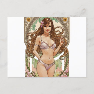 Cartes Pour Fêtes Annuelles Joyeux Brunette V2 Mucha Style Art