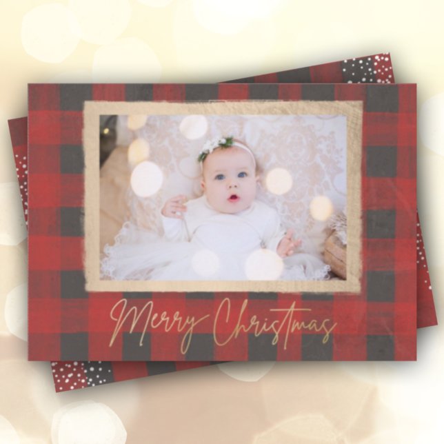Cartes Pour Fêtes Annuelles Joyeux Buffalo Check Photo Holiday Card (Créateur téléchargé)