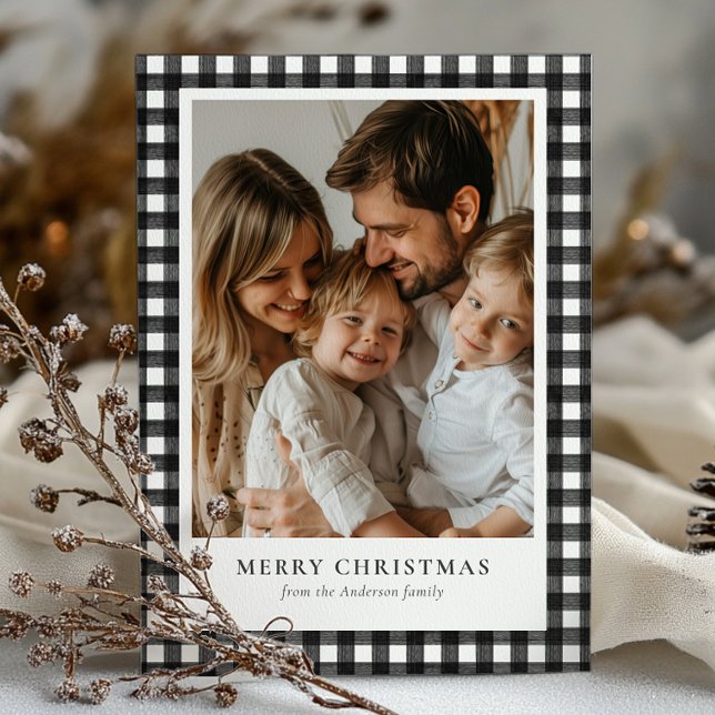 Cartes Pour Fêtes Annuelles Joyeux Buffalo de Noël Russe moderne photo plaid (Créateur téléchargé)