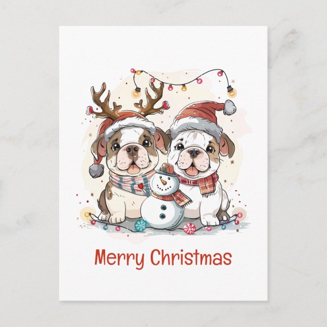 Cartes Pour Fêtes Annuelles Joyeux Buldogs anglais de Noël (Devant)
