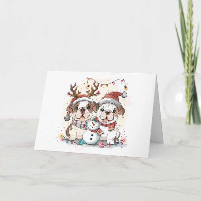 Cartes Pour Fêtes Annuelles Joyeux Buldogs anglais de Noël (Devant)