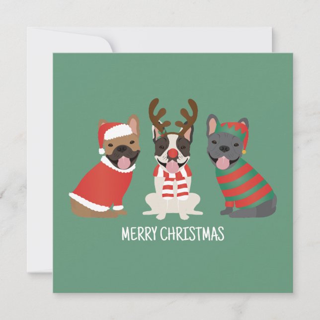 Cartes Pour Fêtes Annuelles Joyeux Buldogs français de Noël (Devant)