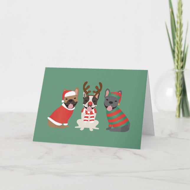 Cartes Pour Fêtes Annuelles Joyeux Buldogs français de Noël (Devant)