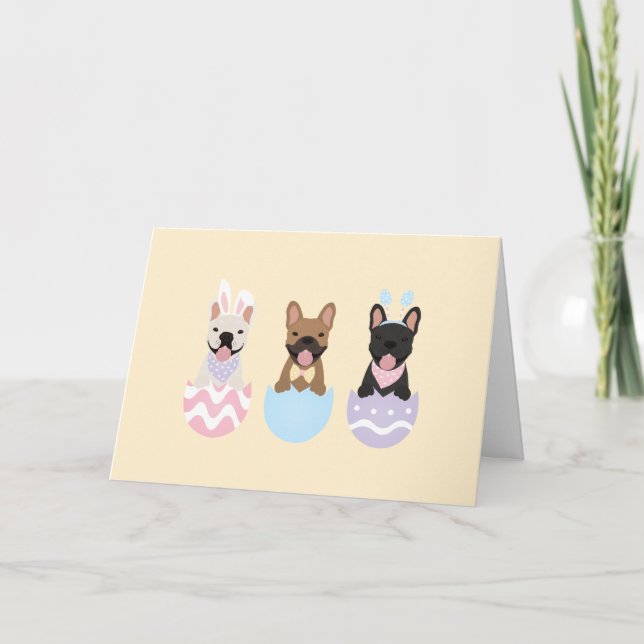 Cartes Pour Fêtes Annuelles Joyeux Bulldogs français de Pâques (Devant)