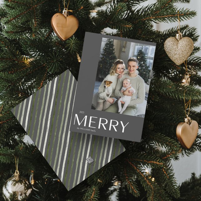Cartes Pour Fêtes Annuelles Joyeux cadeau moderne Gris photo Noël (Spread Cheer! Customize Your 'MERRY' Photo Holiday Card 📷🎄 [Upload Here])