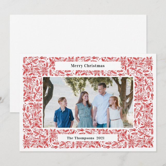 Cartes Pour Fêtes Annuelles Joyeux cadre de Noël Rouge (Devant / Derrière)