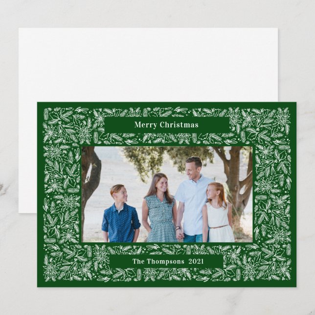 Cartes Pour Fêtes Annuelles Joyeux cadre de Noël Vert vacances (Devant / Derrière)