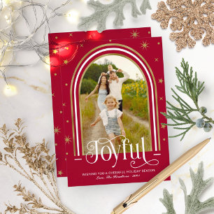Cartes Pour Fêtes Annuelles Joyeux cadre moderne Arc Famille Photo Rouge