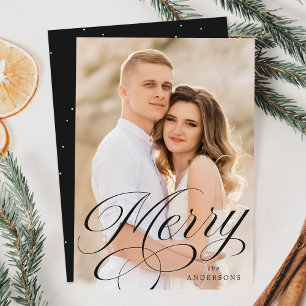 Cartes Pour Fêtes Annuelles Joyeux calligraphie Charcoal Script Overlay Photo