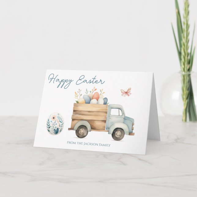 Cartes Pour Fêtes Annuelles Joyeux Camion de chasse aux oeufs de Pâques (Devant)