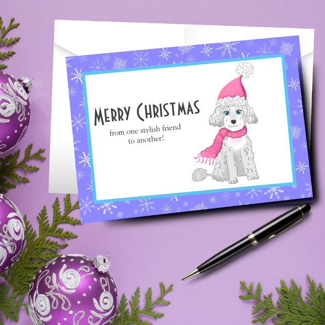 Cartes Pour Fêtes Annuelles Joyeux caniche d'hiver Amitié Noël (Winter Cute Poodle Merry Christmas Friendship Holiday perfect for dog lovers!)