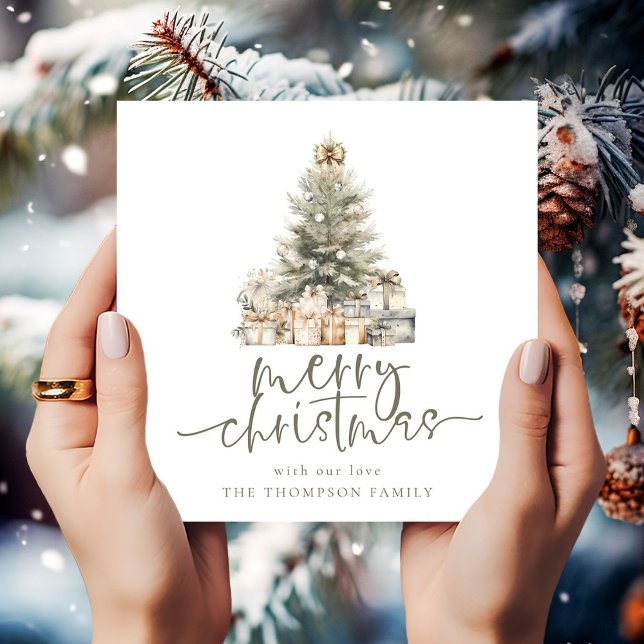 Cartes Pour Fêtes Annuelles Joyeux Carré de script d'arbre de Noël (Créateur téléchargé)