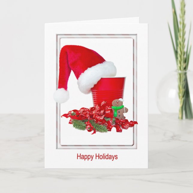 Cartes Pour Fêtes Annuelles Joyeux casquette de Père Noël en coupe rouge (Devant)