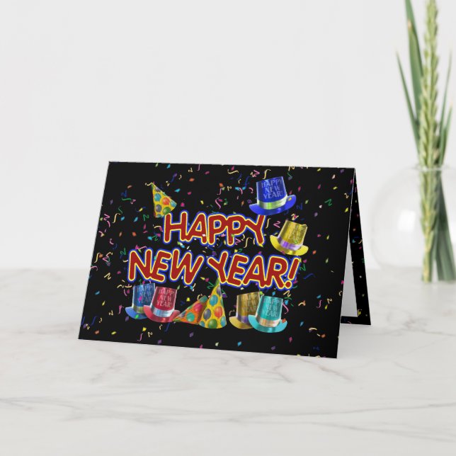 Cartes Pour Fêtes Annuelles Joyeux Casquettes du Nouvel An (Devant)