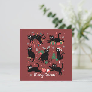Cartes Pour Fêtes Annuelles Joyeux Catmas Drôle de Noël Amateur de Chat Noir