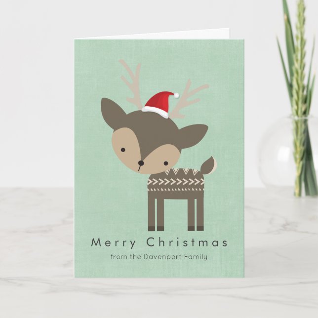 Cartes Pour Fêtes Annuelles Joyeux Cerf De Noël Dans Un Red Santa Hat Retro (Devant)