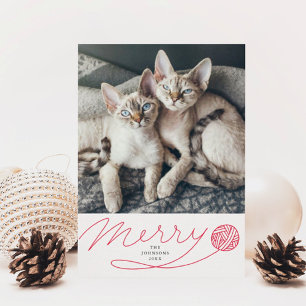 Cartes Pour Fêtes Annuelles Joyeux chat à bille rouge