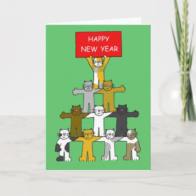 Cartes Pour Fêtes Annuelles Joyeux chat-caricaturiste du Nouvel An (Devant)