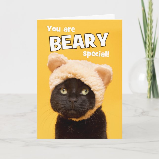 Cartes Pour Fêtes Annuelles Joyeux Chat d'anniversaire en Ours Casquette Humou (Devant)