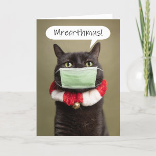 Cartes Pour Fêtes Annuelles Joyeux chat de Noël à travers le masque facial