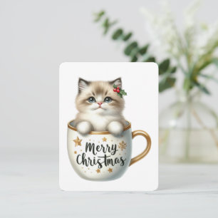 Cartes Pour Fêtes Annuelles Joyeux chat de Noël dans une tasse - Noël