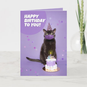 Cartes Pour Fêtes Annuelles Joyeux Chat Noir Anniversaire en Masque Visage Pan