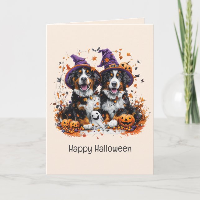 Cartes Pour Fêtes Annuelles Joyeux chien bernois d'Halloween (Devant)
