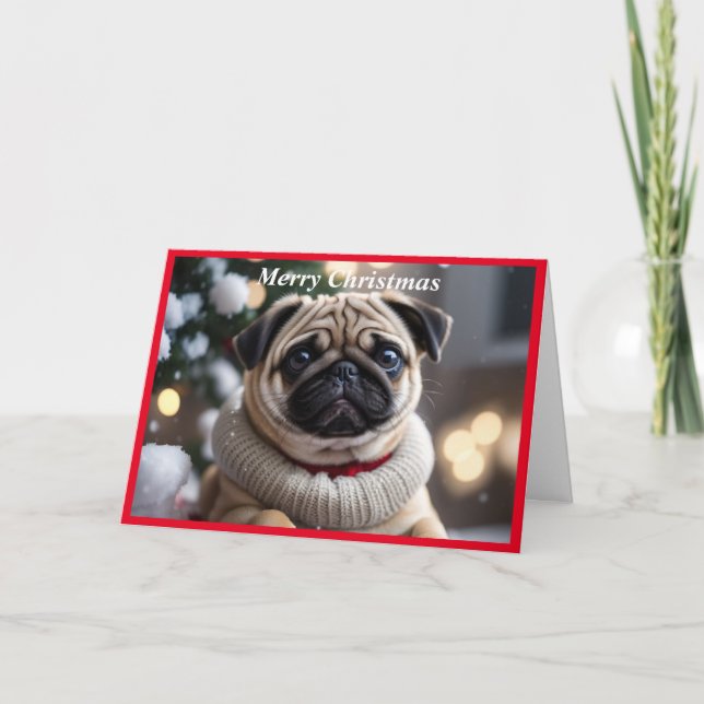 Cartes Pour Fêtes Annuelles Joyeux chien de Carlin de Noël (Devant)