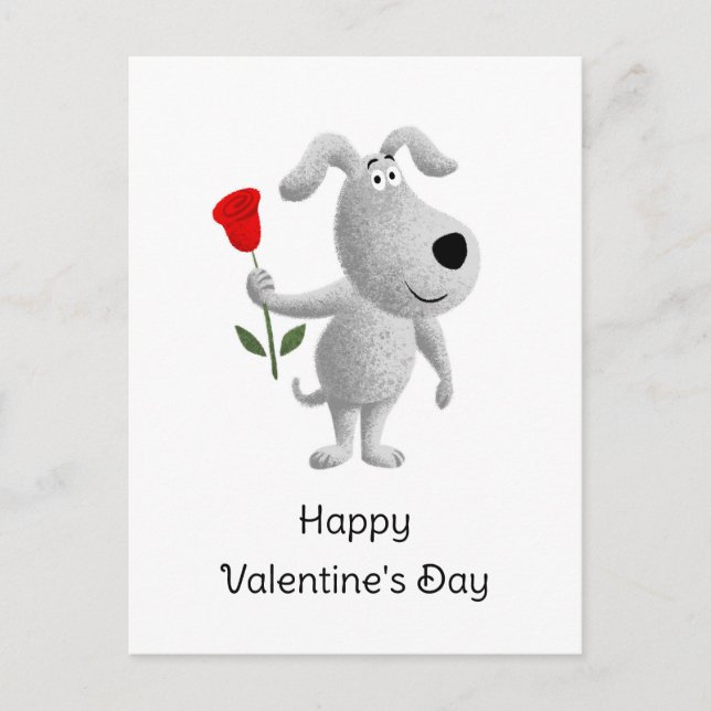 Cartes Pour Fêtes Annuelles Joyeux Chien de Rose Rouge de Saint Valentin (Devant)