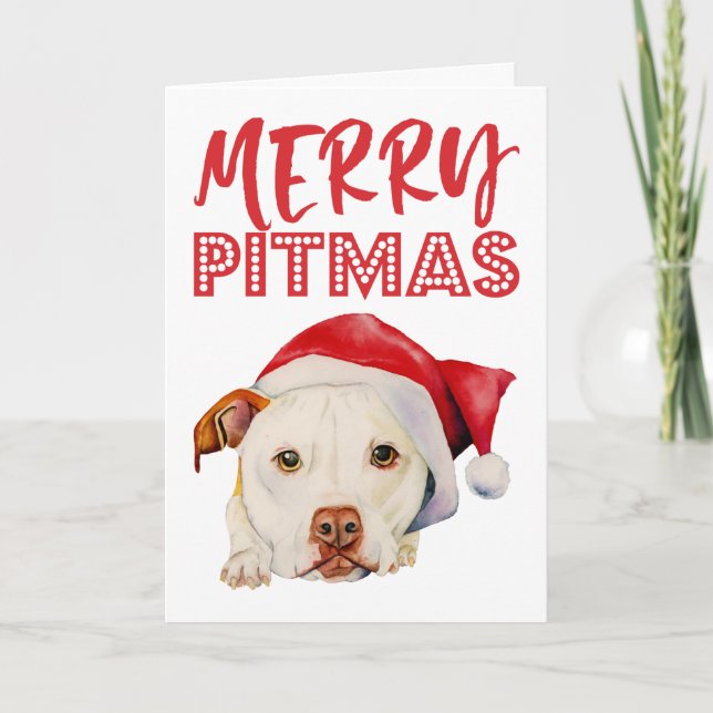 Cartes Pour Fêtes Annuelles Joyeux chien drôle de pitbull de Pitmas | Père (Devant)