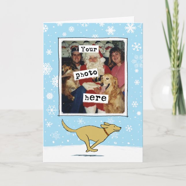 Cartes Pour Fêtes Annuelles Joyeux chien jaune | Noël blanc | Votre photo (Devant)