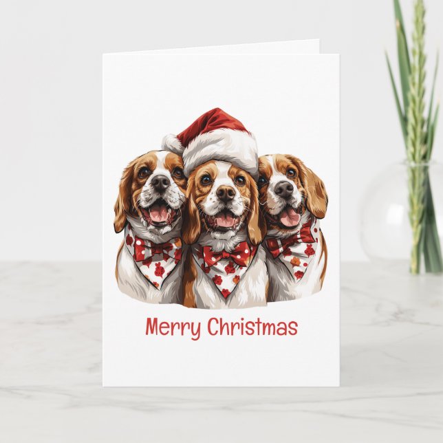 Cartes Pour Fêtes Annuelles Joyeux Chiens Beagles de Noël (Devant)