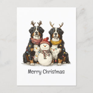 Cartes Pour Fêtes Annuelles Joyeux Chiens de montagne bernois rennes de Noël