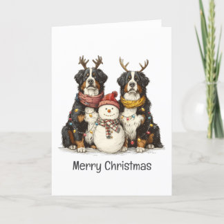 Cartes Pour Fêtes Annuelles Joyeux Chiens de montagne bernois rennes de Noël