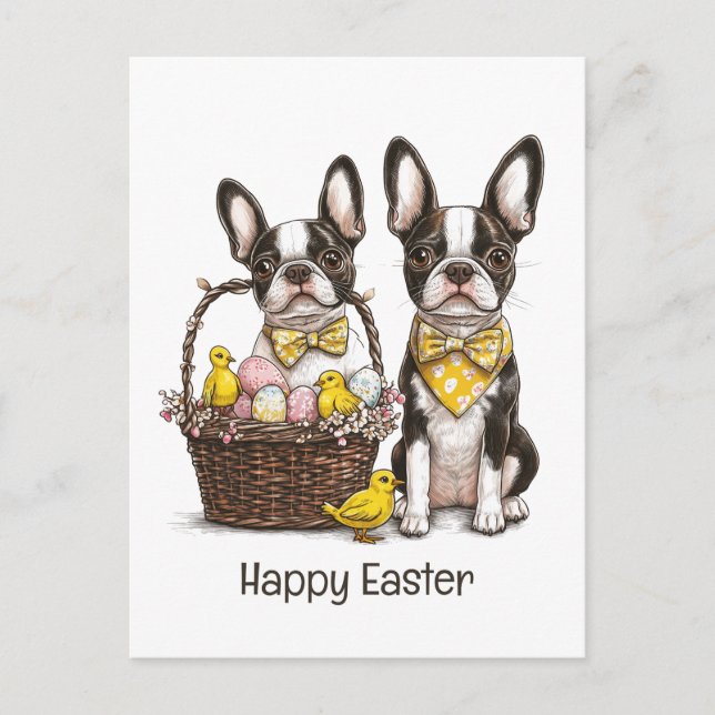 Cartes Pour Fêtes Annuelles Joyeux Chiens de Pâques Boston Terrier (Devant)